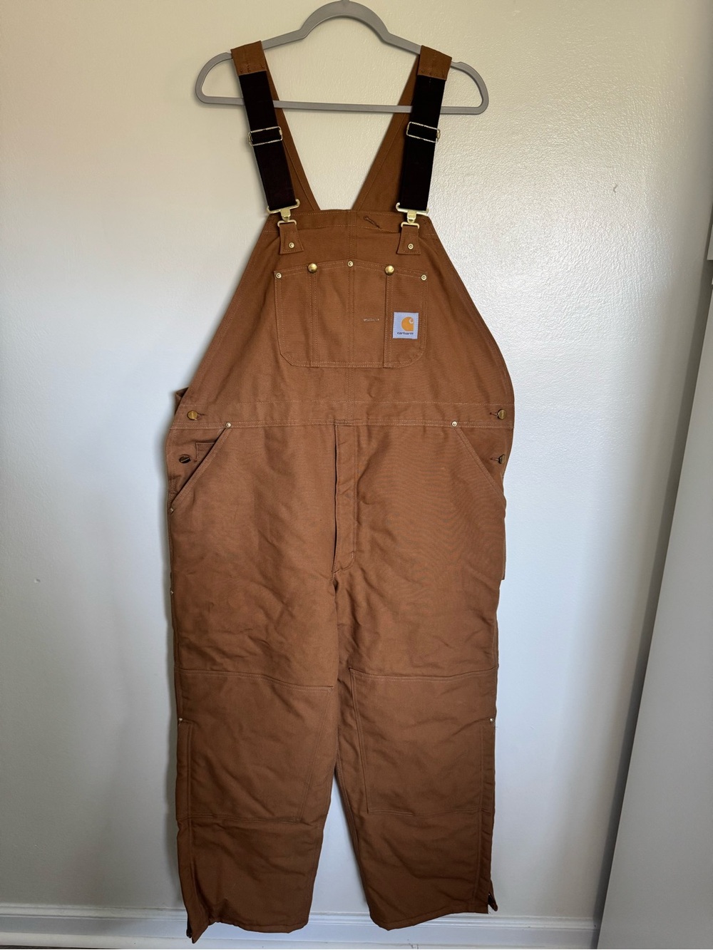 CARHARTT Men's Insulated Double Knee Duck Bib Overalls - SIze 46x30 -14806 Brown